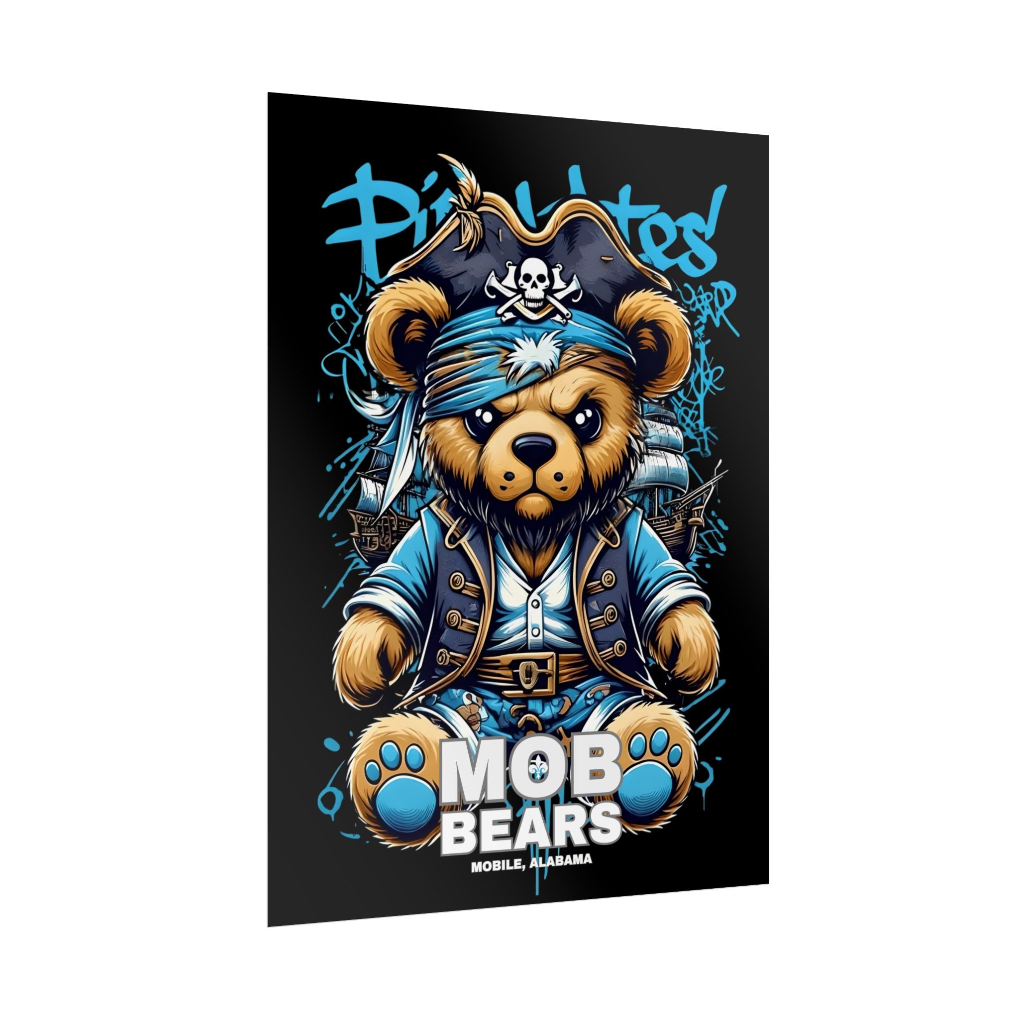 Cute Pirate Bear Rolled Poster | Fun Wall Art for Kids' Rooms | MOB BEARS
