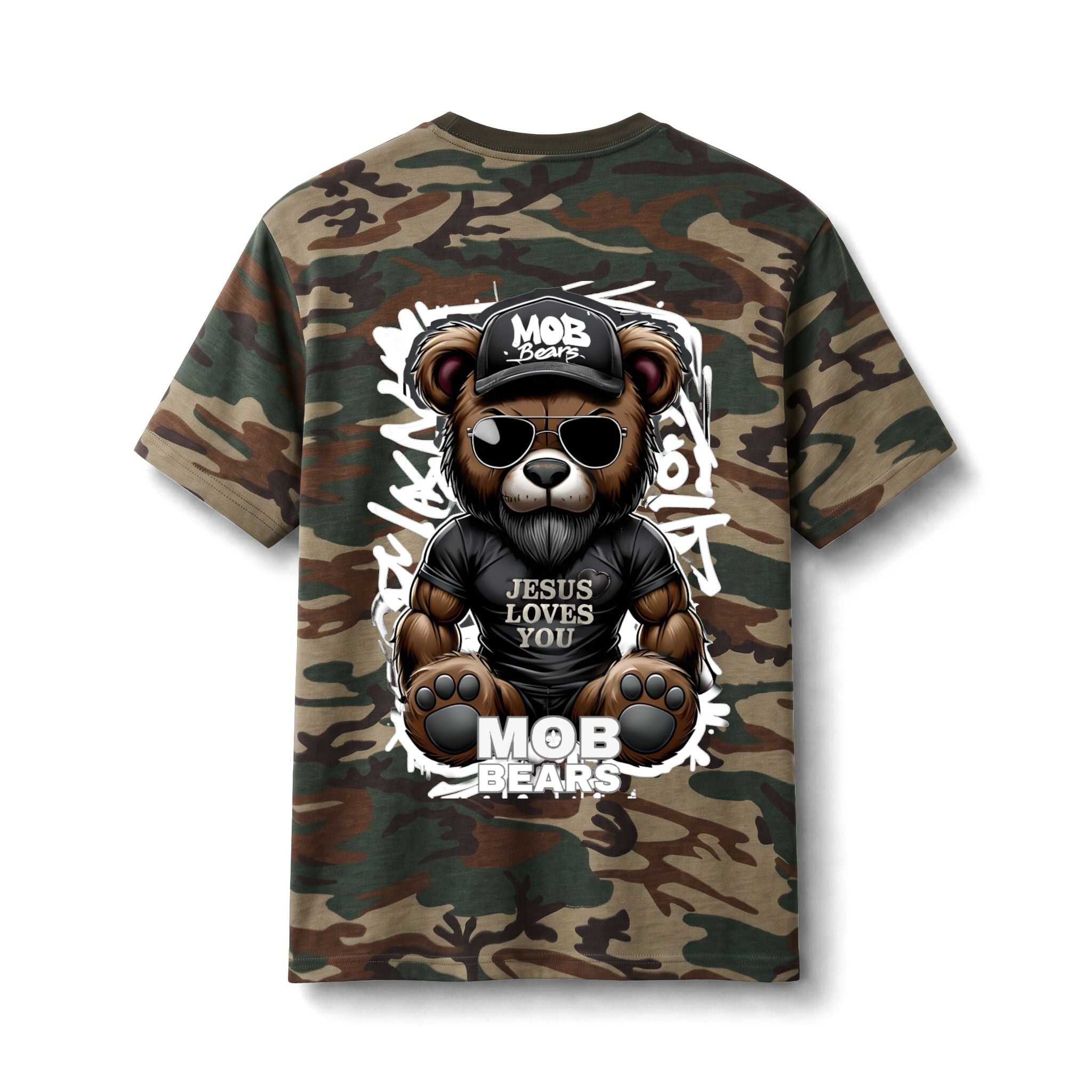 Camo 'Jesus Loves You' MOB Bears Tee