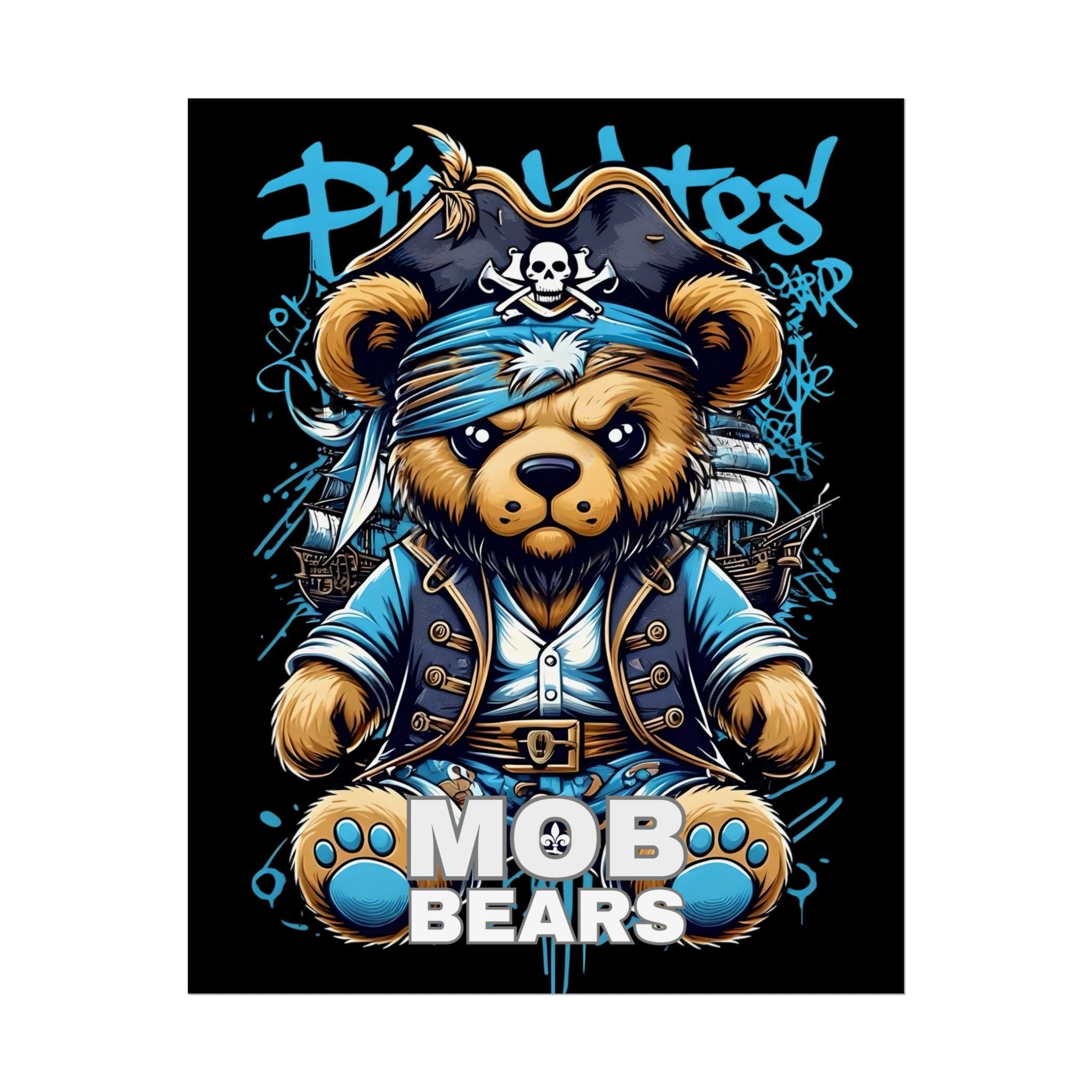 Cute Pirate Bear Rolled Poster | Fun Wall Art for Kids' Rooms | MOB BEARS