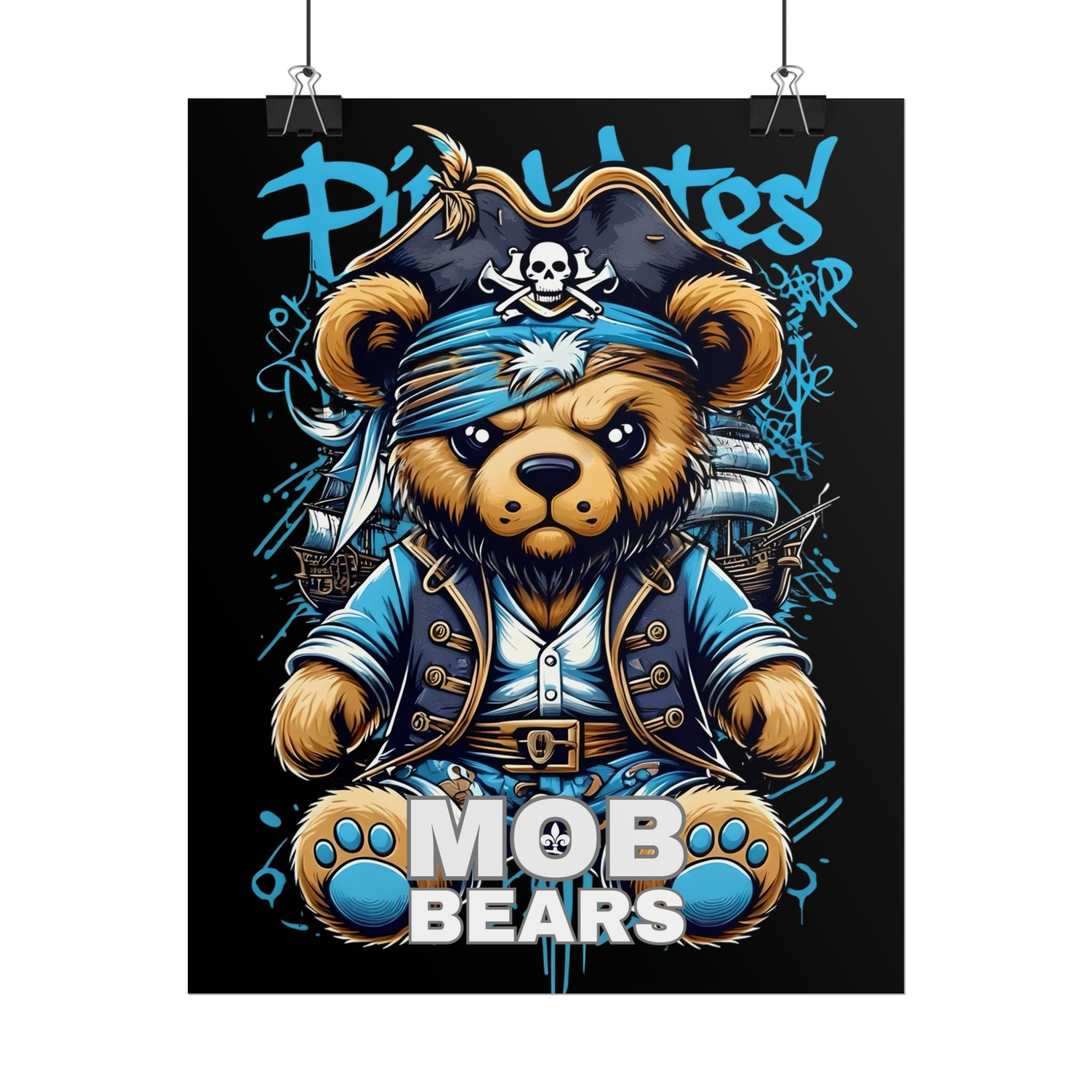 Cute Pirate Bear Rolled Poster | Fun Wall Art for Kids' Rooms | MOB BEARS