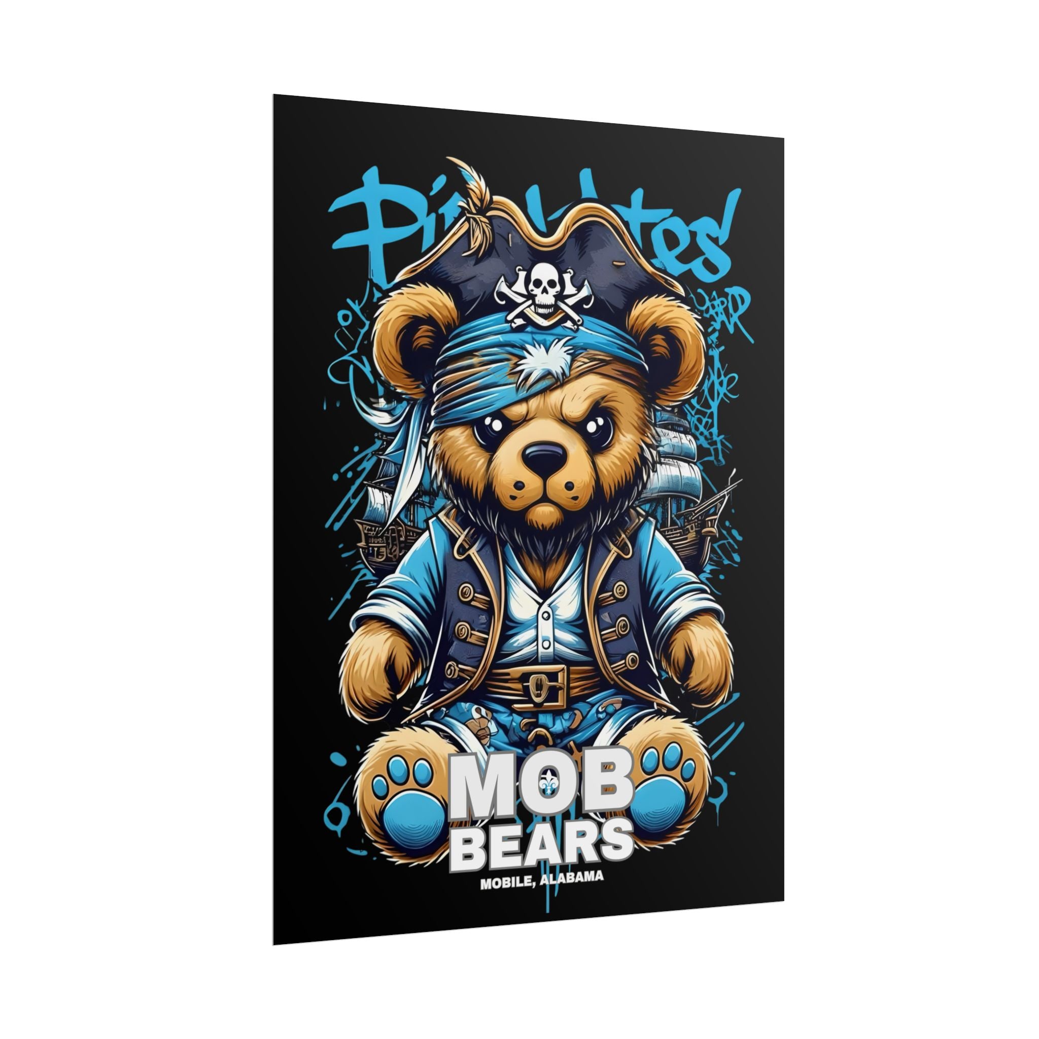 Cute Pirate Bear Rolled Poster | Fun Wall Art for Kids' Rooms | MOB BEARS