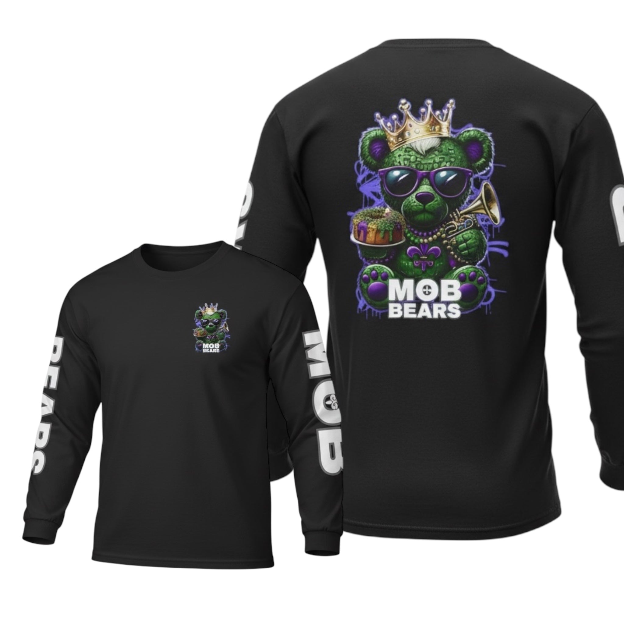 Mardi Gras 'King Krewe MOB Bears' Long Sleeve T-Shirt