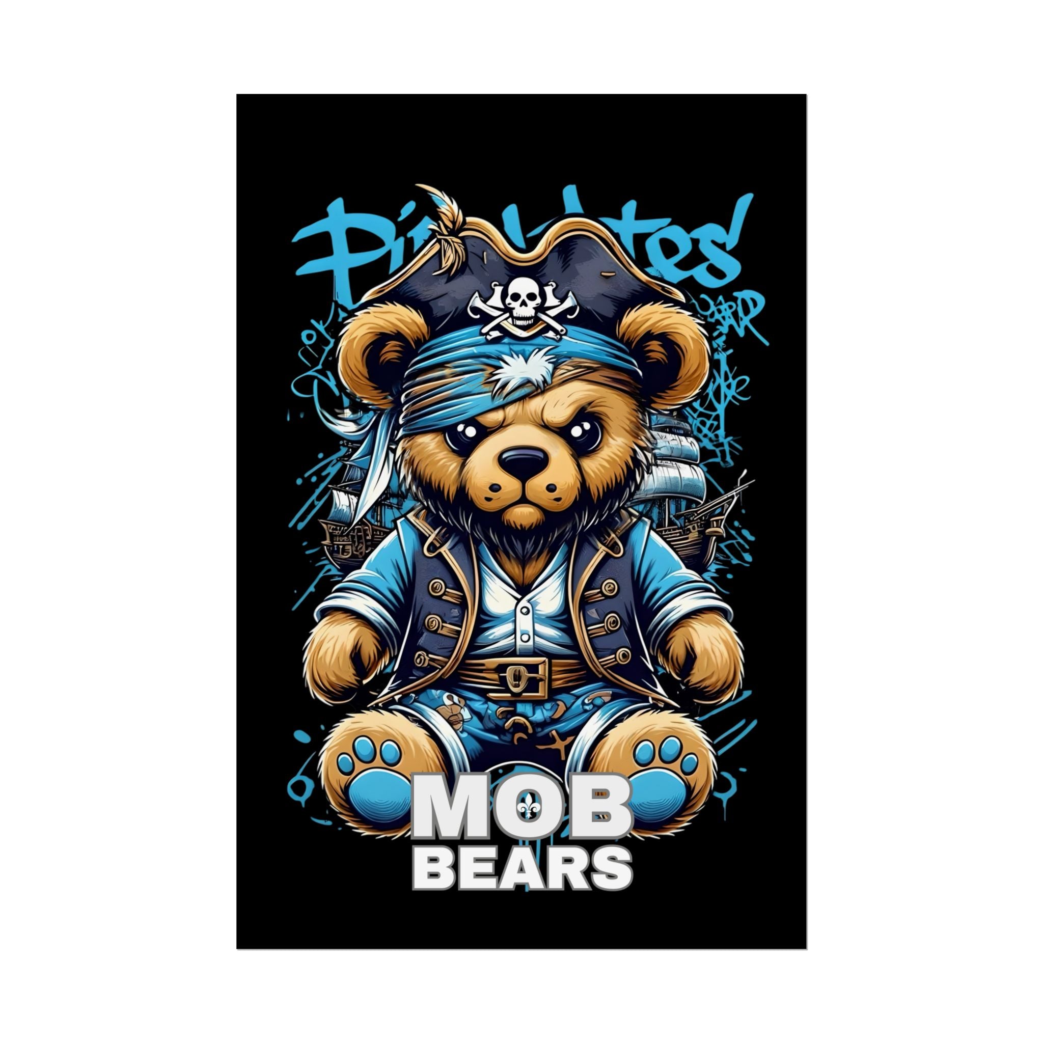 Cute Pirate Bear Rolled Poster | Fun Wall Art for Kids' Rooms | MOB BEARS