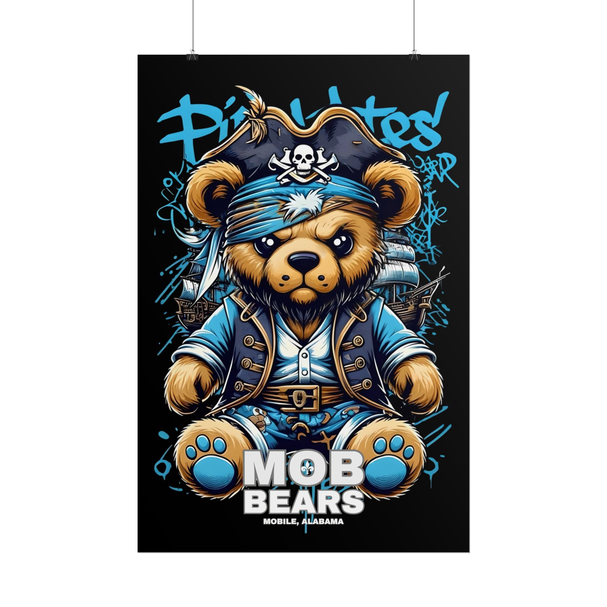 Cute Pirate Bear Rolled Poster | Fun Wall Art for Kids' Rooms | MOB BEARS