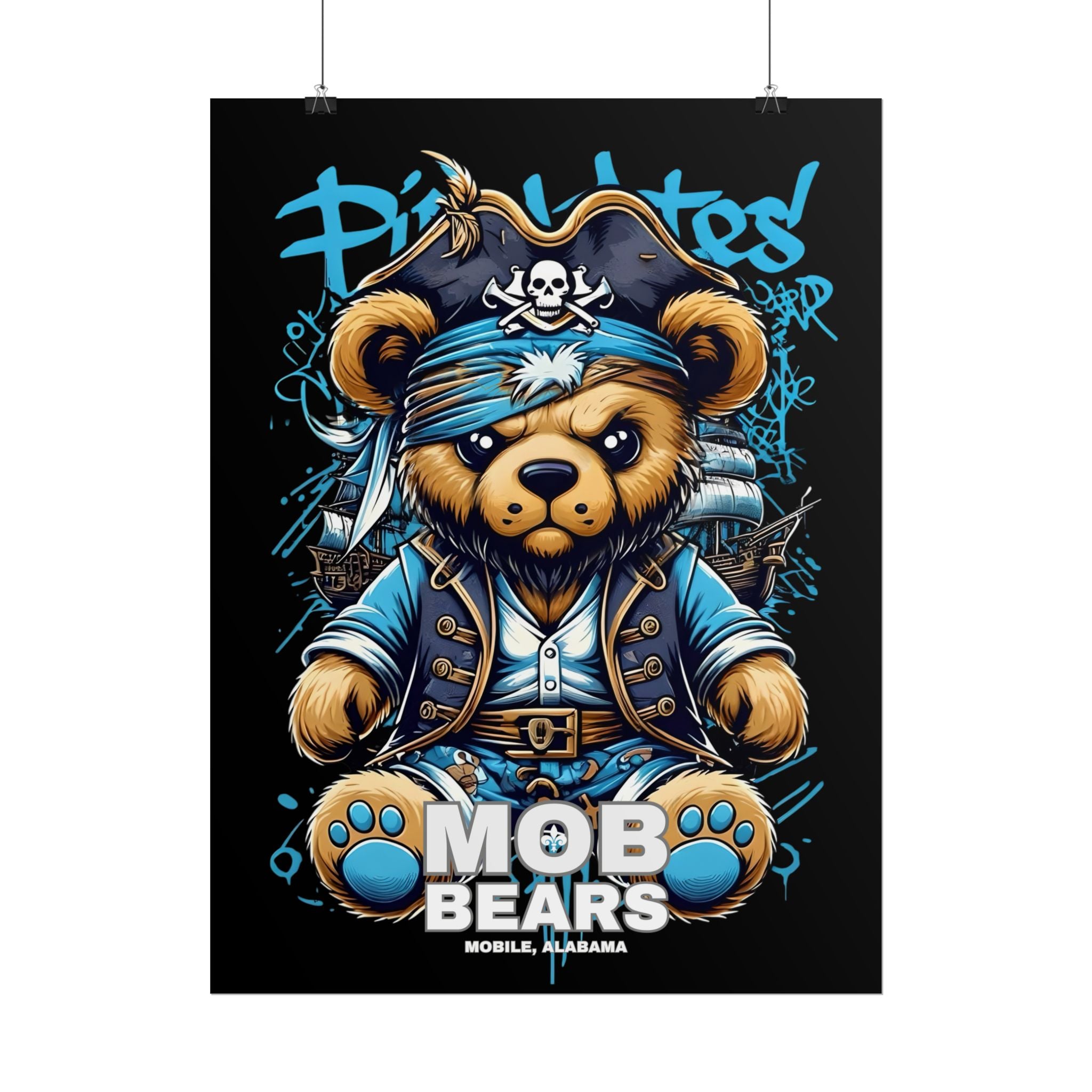 Cute Pirate Bear Rolled Poster | Fun Wall Art for Kids' Rooms | MOB BEARS