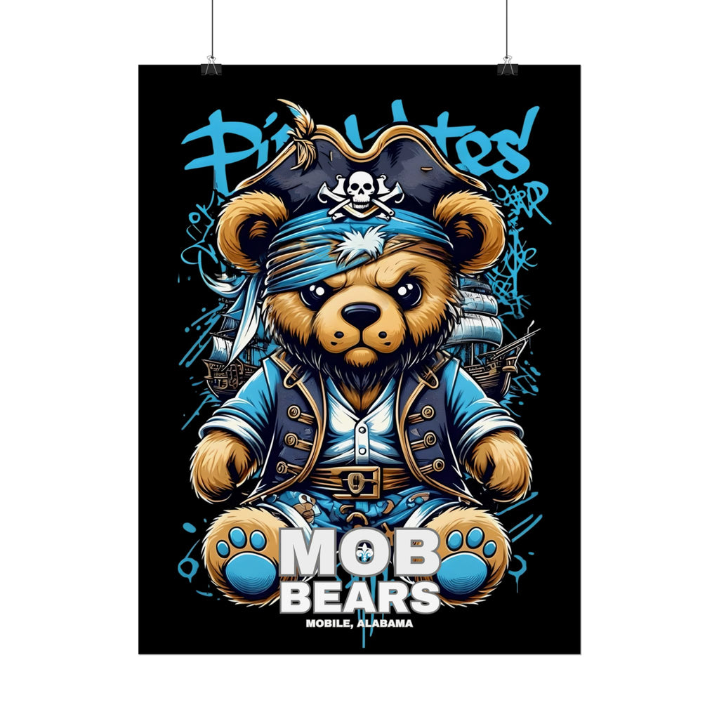 Cute Pirate Bear Rolled Poster | Fun Wall Art for Kids' Rooms | MOB BEARS