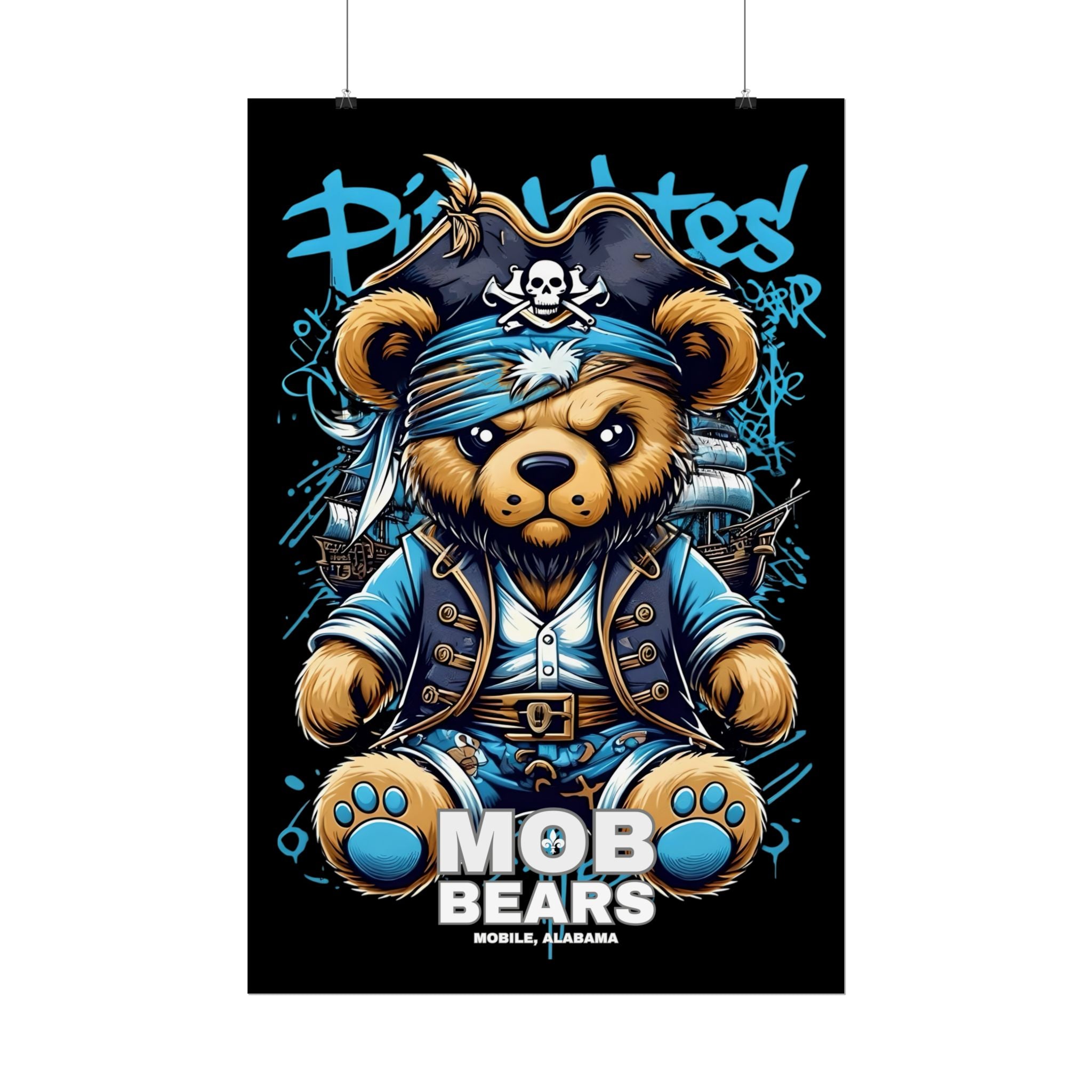 Cute Pirate Bear Rolled Poster | Fun Wall Art for Kids' Rooms | MOB BEARS