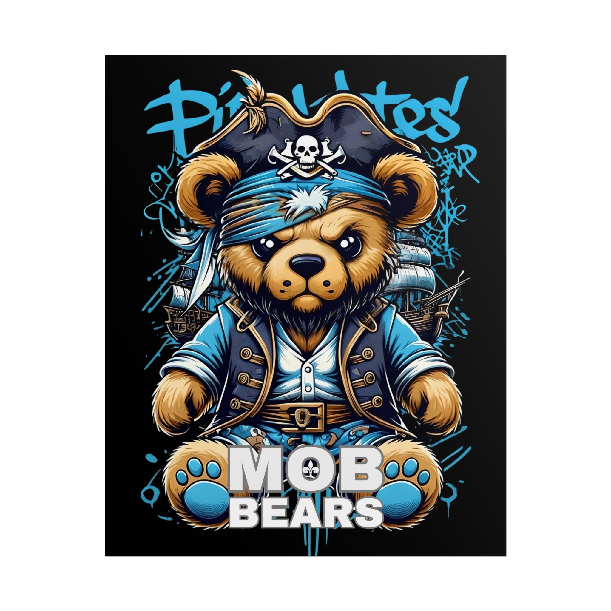 Cute Pirate Bear Rolled Poster | Fun Wall Art for Kids' Rooms | MOB BEARS