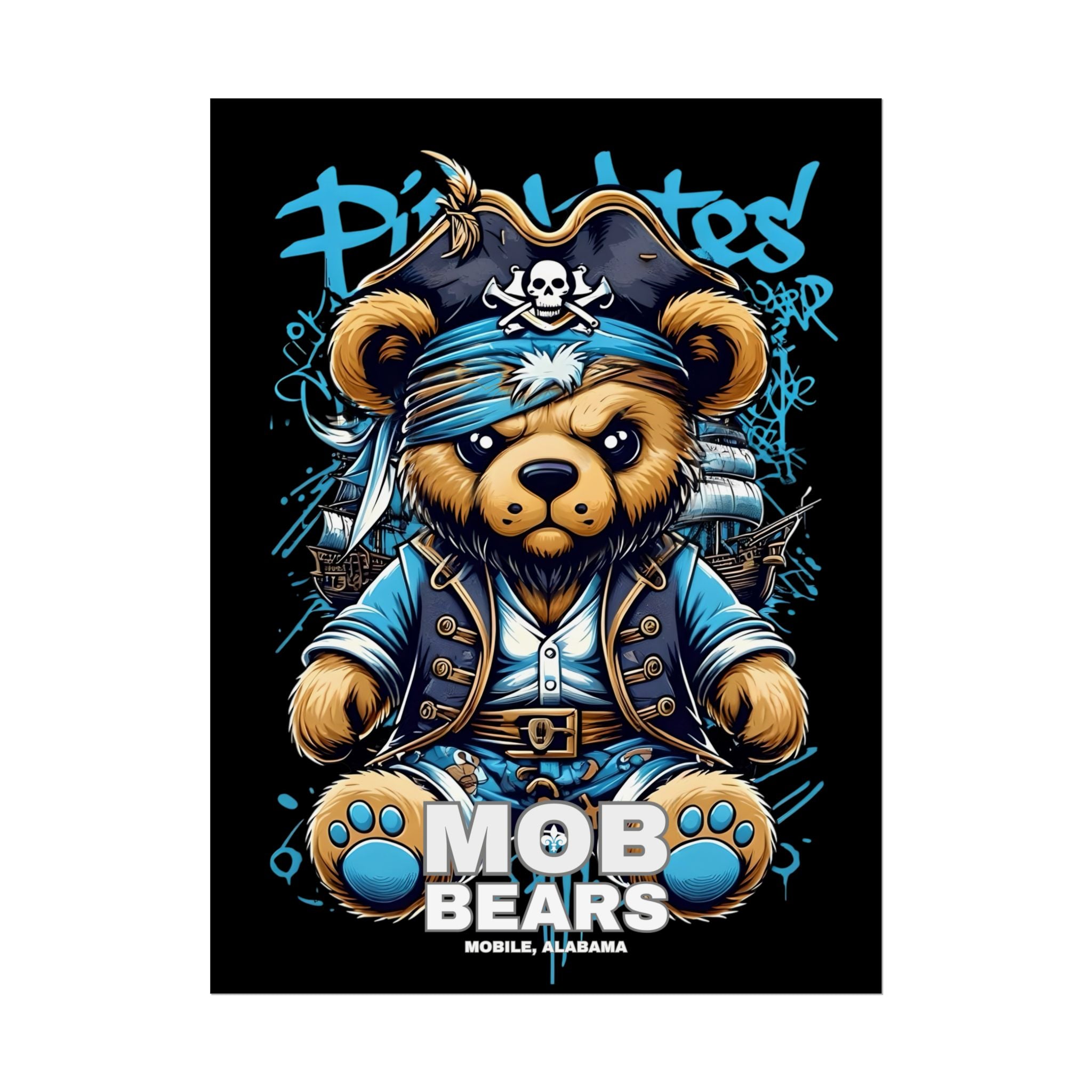 Cute Pirate Bear Rolled Poster | Fun Wall Art for Kids' Rooms | MOB BEARS