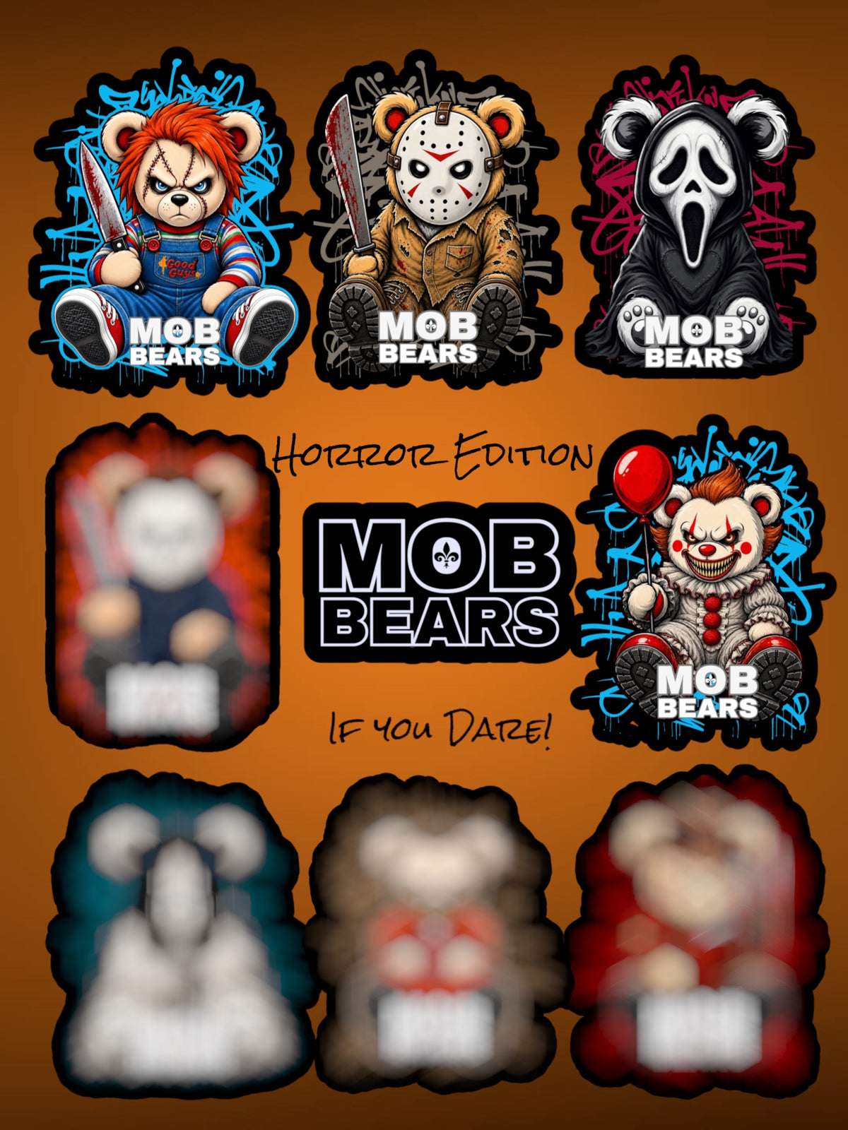 MOB Bears Horror Crew Vinyl Stickers -3 inch